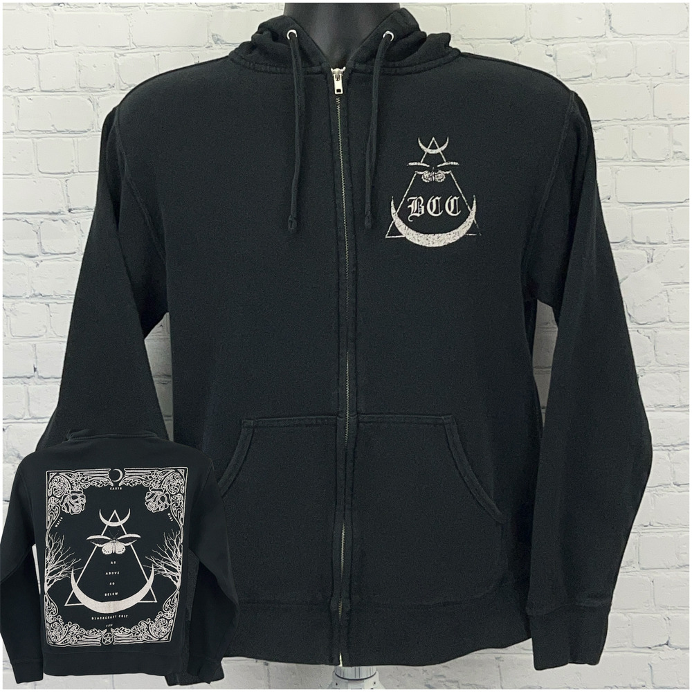 Blackcraft Cult As Above So Below Moth Moon Black Zip Up Hoodie Unisex S Small